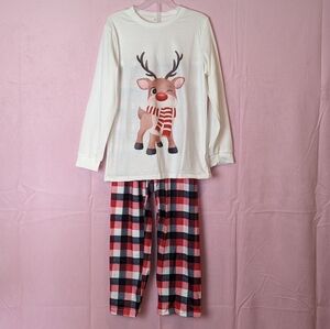 Christmas Plaid Pants and Matching Reindeer Top Pajama Set